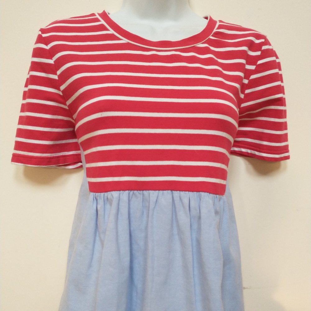 ANTHROPOLOGIE Red/White Striped Tshirt w/ Peplum Waist SM